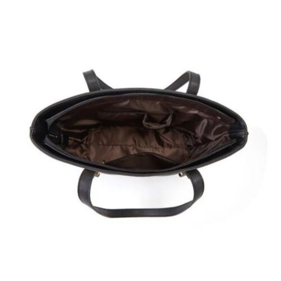 Fashionable Tote Handbag Crossbody & Utility 3 In 1 Set Black Cream W/Free Gift - Picture 8 of 10